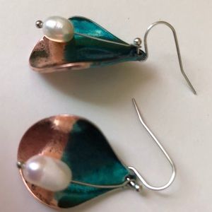Antiqued pearl earrings